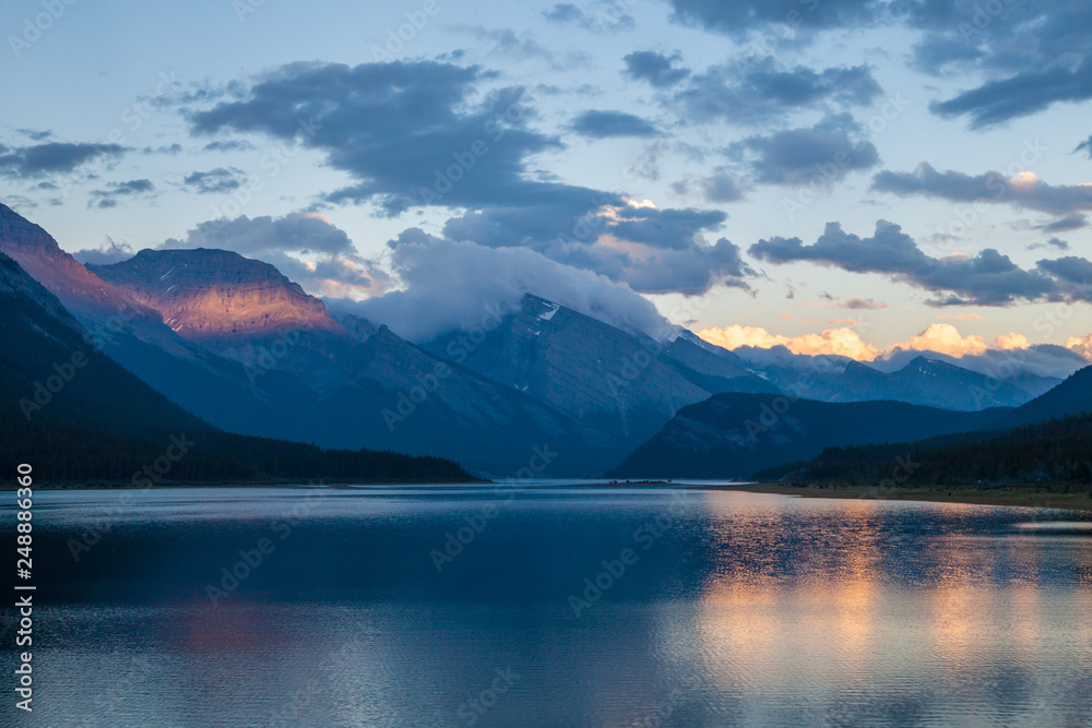 Sunset over Spray Lake in Spray Valley Provincial Park, Alberta, Canada