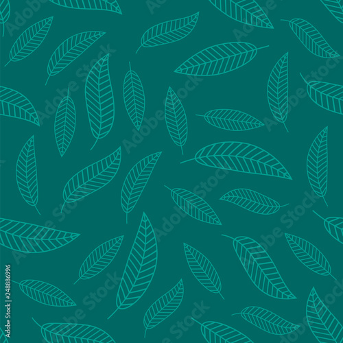 Seamless Stylized Leaf Background. Leaves Geometric Texture. Continuous Green Pattern. Decorative Natural Ornament