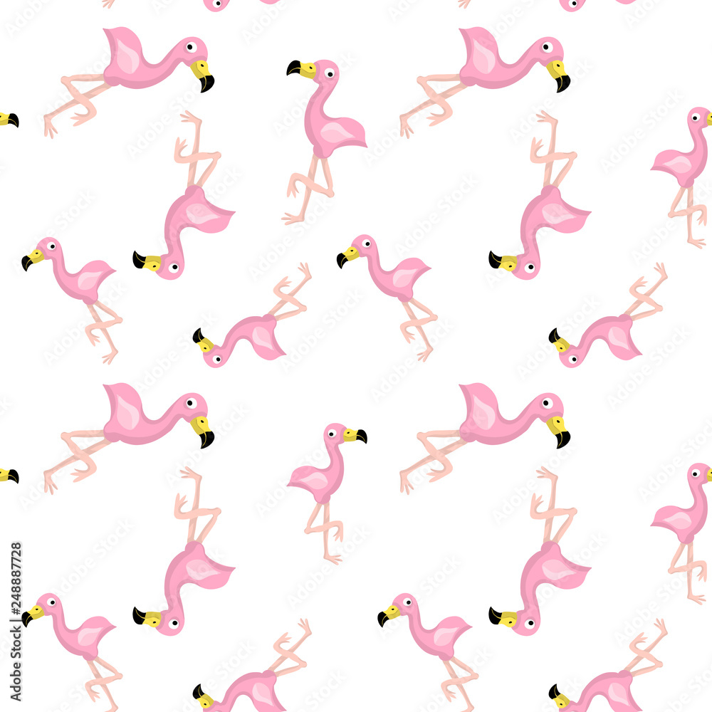Fototapeta premium Pink flamingo cute vector flat seamless pattern isolated 