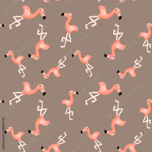 Pink flamingo cute vector flat seamless pattern isolated 