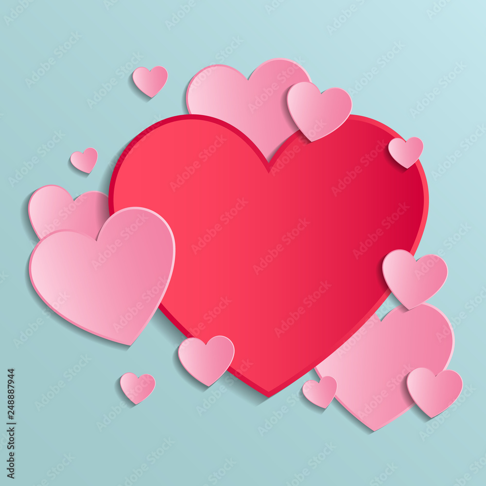 Greeting card in retro style with paper cut hearts. Women's Day concept. Vector