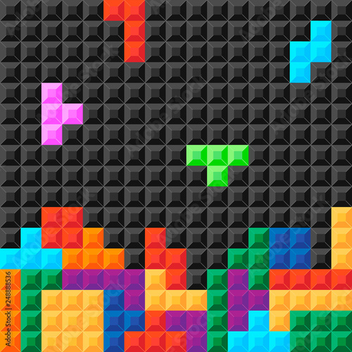 Old video game square template. Brick pieces game background. Vector illustration.