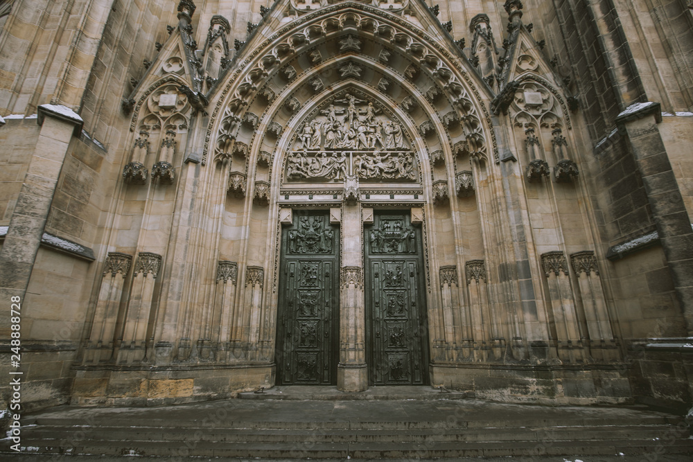 Entrance at beautiful cathedral in Prague.