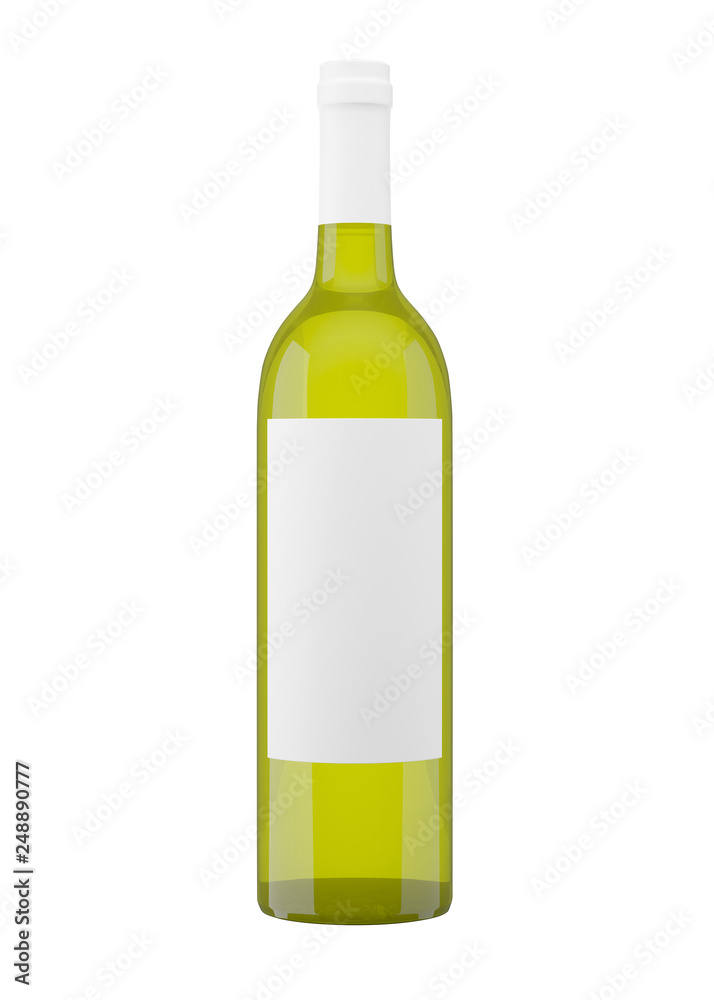 Black glass bottle for white wine isolated on white background. 3d rendering, 3d illustration Black glass bottle for white wine isolated on white background. 3d rendering, 3d illustration