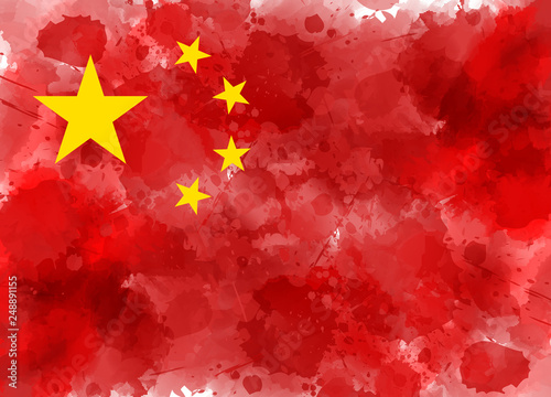 Abstract grunge watercolor flag of China