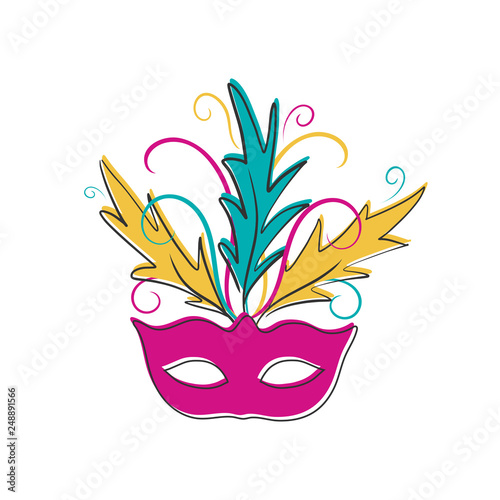 Hand drawn Carnival mask. Happy carnival festive concept. Illustrations of venetian painted carnival facial mask for party, festive design, decoration, clip art, print, icon, badge. Vector.