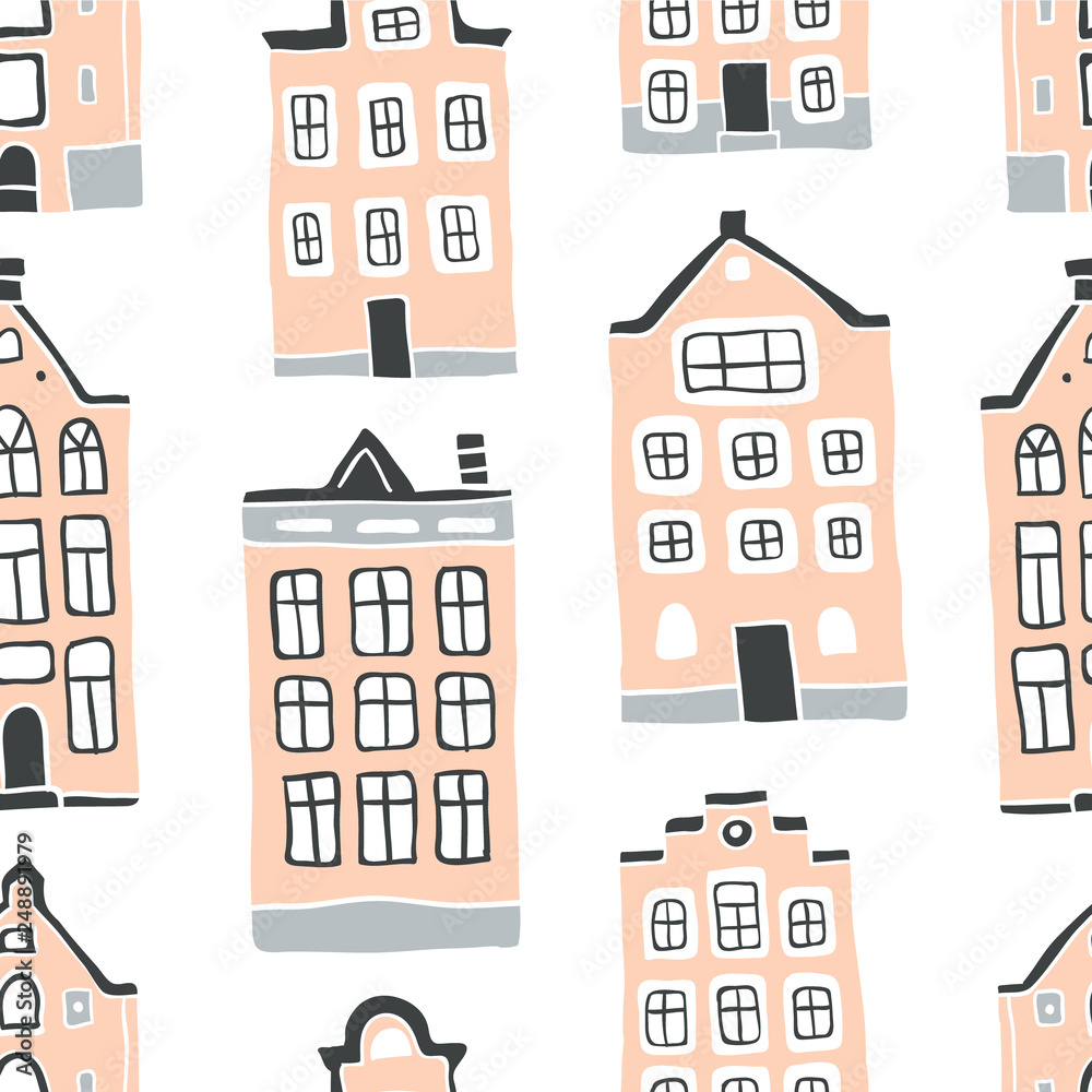 Seamless pattern with scandinavian houses Seamless pattern with scandinavian houses