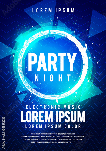 Vector Illustration Blue Dance Club Night Party Flyer Brochure Layout Template. Club Party Banner Design.