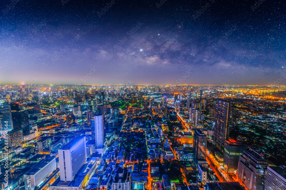 Aerial view of Bangkok skyline, Thailand..