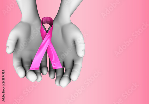 3d hand breast cancer pink ribbon