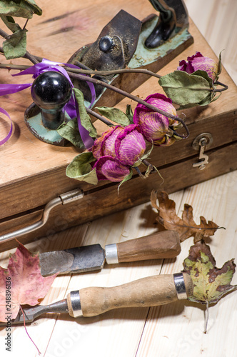 Tool box with roses