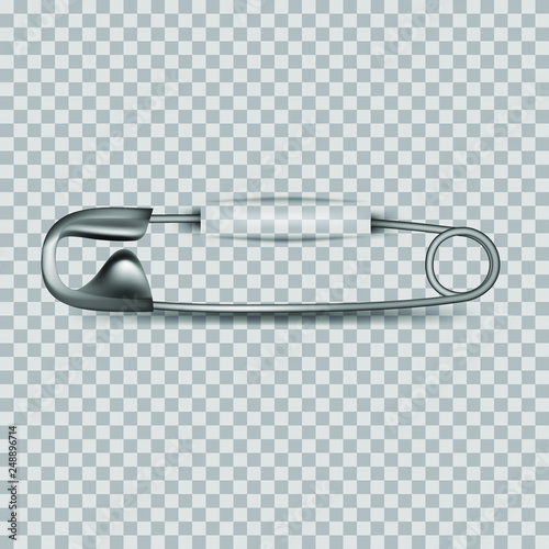 Safety pin with shadow isolated on transparent background