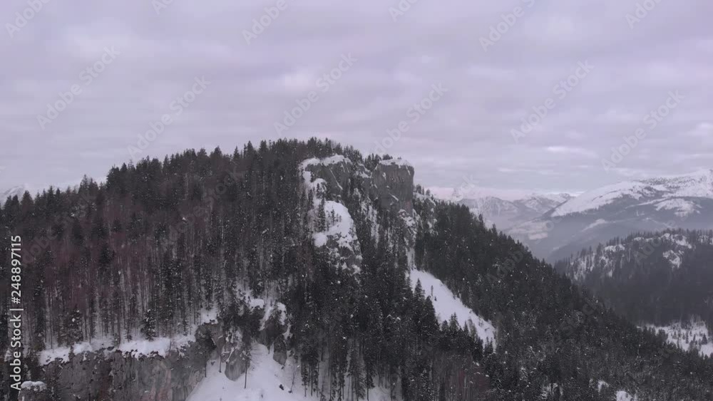 Aerial view of a huge amount of snow on the peak of Predigstuhl  location Bad Goisern Salzkammergut Austria
