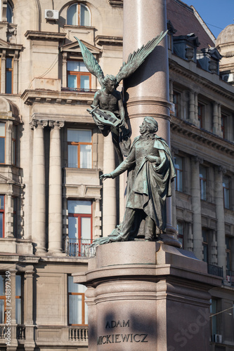 Monument to Adam Mickiewicz in Lviv, Ukraine, built in 1904, designed and carved by sculptor Antoni Popiel. photo