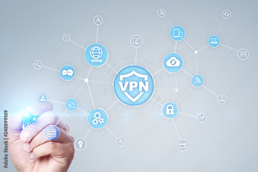 VPN Virtual Private network protocol. Cyber security and privacy connection technology. Anonymous Internet.