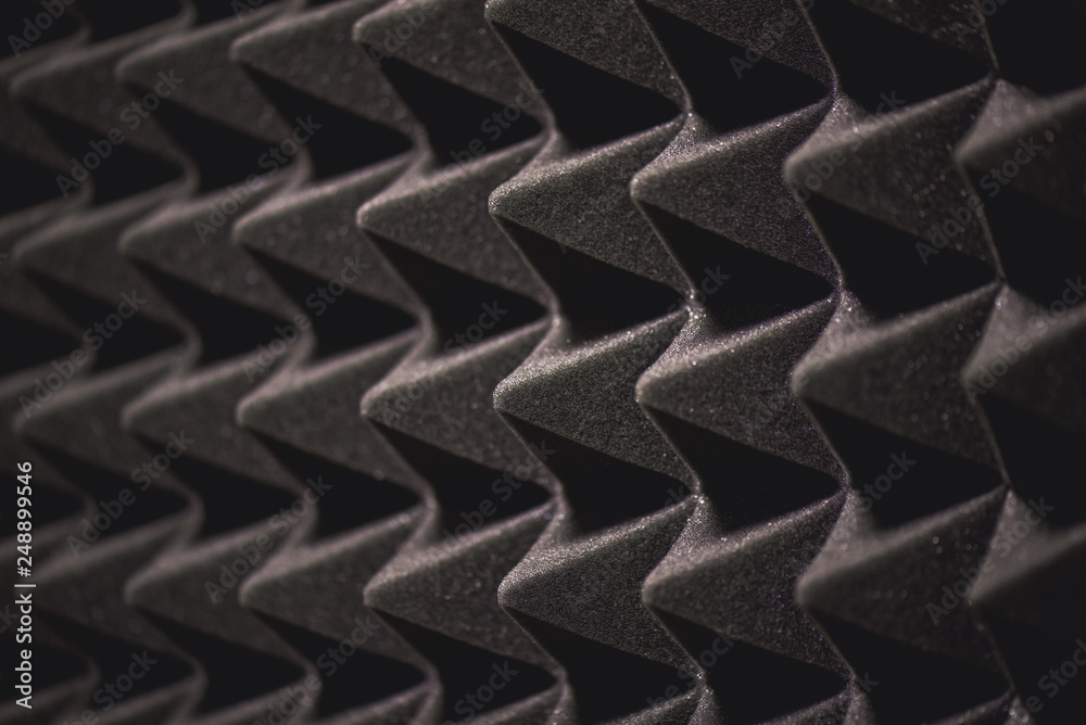 Very close view of soundproof coverage details in sound recording studio - obrazy, fototapety, plakaty 