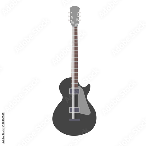 acoustic and electric guitars flat isolated on white background