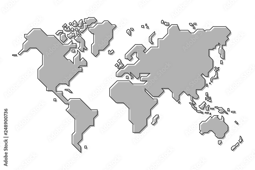 World map . Simple cartoon and outline style . Vector .