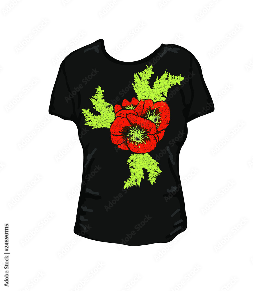 Pictures poppies flowers. Illustration for women's, girls' T-shirts. Vector illustration. Graphic tee. Pictures poppies flowers. Illustration for women's, girls' T-shirts. Vector illustration. Graphic tee.
