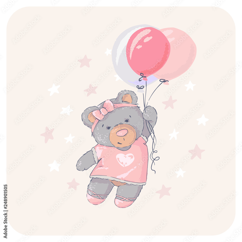 Cute bear flying with a balloon. Happy Birthday. Cute bear flying with a balloon. Happy Birthday.