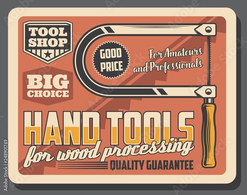 Bow saw or manual fretsaw tool, retro vector