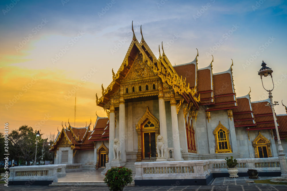 Beautiful landscape and architectural of Wat Benchamabophit Dusitvanaram, also known as the marble temple, it is one of Bangkok's most beautiful temples and a major tourist attraction. Beautiful landscape and architectural of Wat Benchamabophit Dusitvanaram, also known as the marble temple, it is one of Bangkok's most beautiful temples and a major tourist attraction.