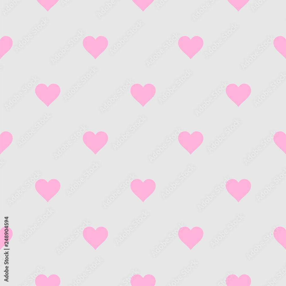 Pink hearts seamless pattern on a grey background