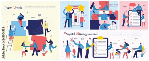 Vector illustrations of the office concept business people in the flat style. E-commerce  time management  start up  digital marketing and mobile advertising business concept