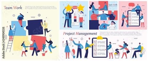 Vector illustrations of the office concept business people in the flat style. E-commerce, time management, start up, digital marketing and mobile advertising business concept