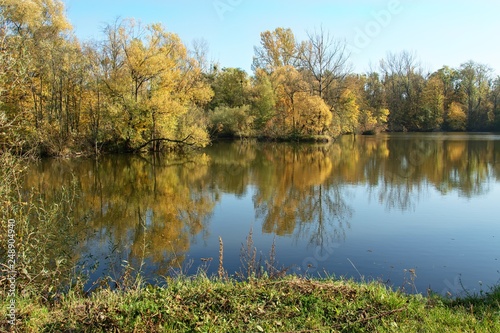 Autumn colors at the lake. East Moravia. Czech Republic. Europe.