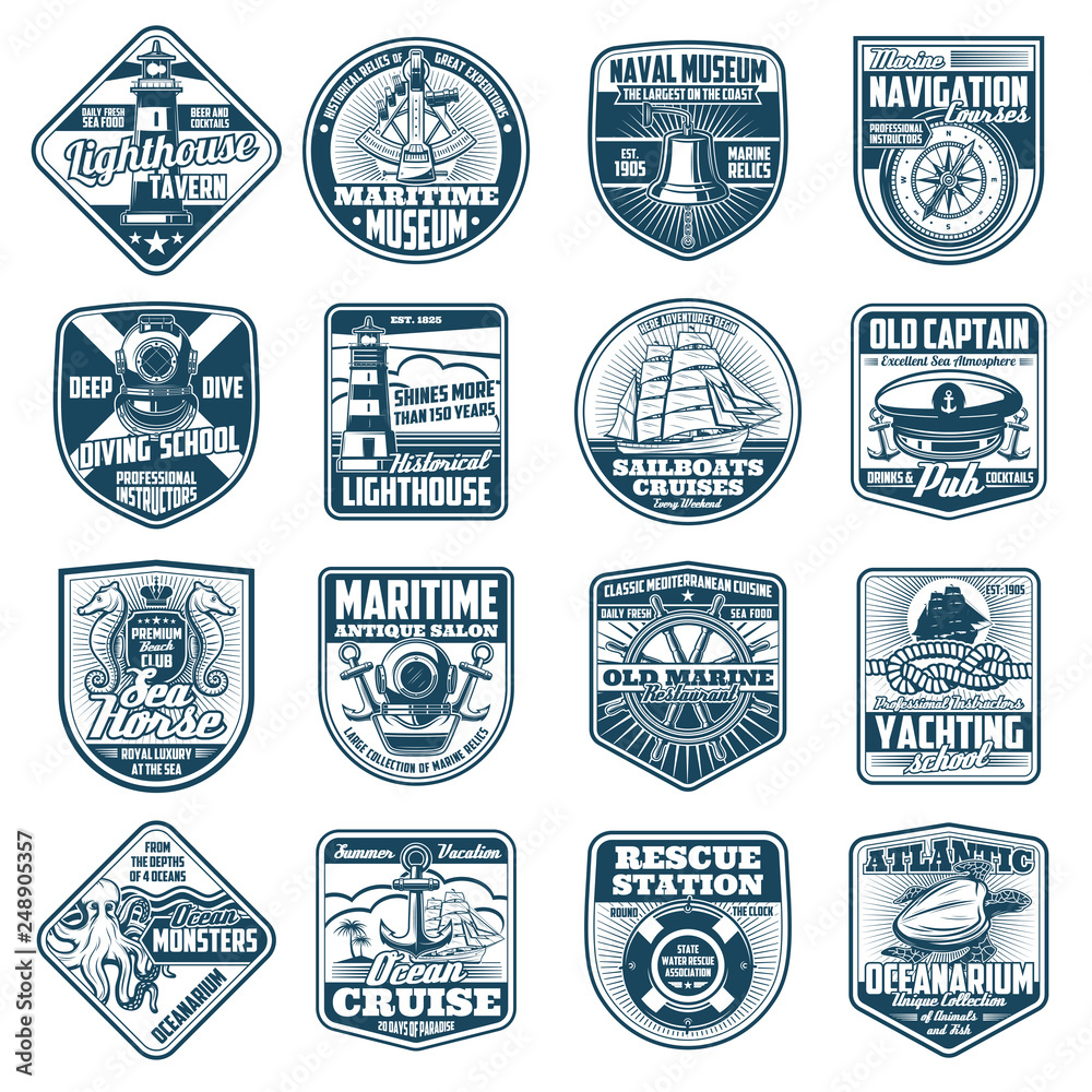 Marine heraldry isolated icons. Nautical equipment