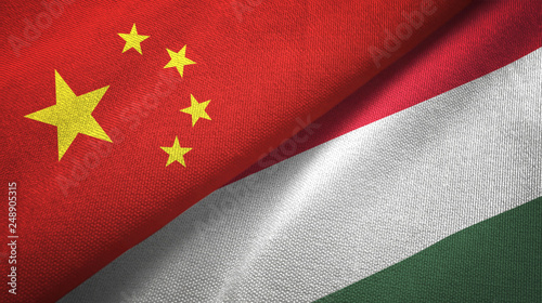 Photography China and Hungary two flags textile cloth, fabric texture