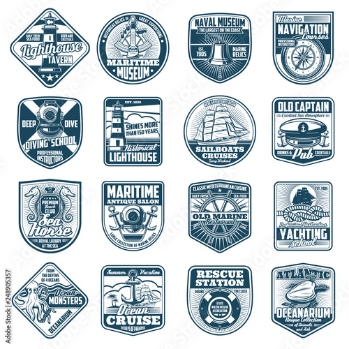 Marine heraldry isolated icons. Nautical equipment