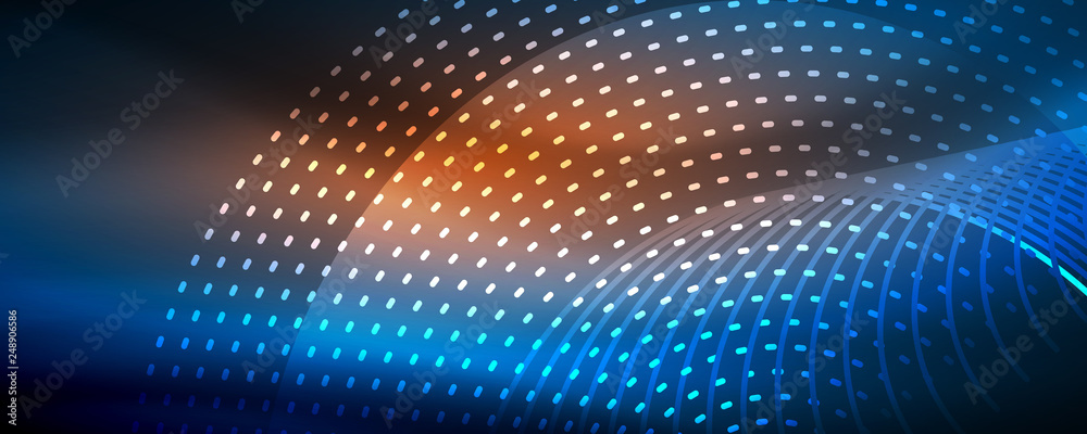 Glowing light particles in dark neon space, magic glow shiny abstract background Glowing light particles in dark neon space, magic glow shiny abstract background
