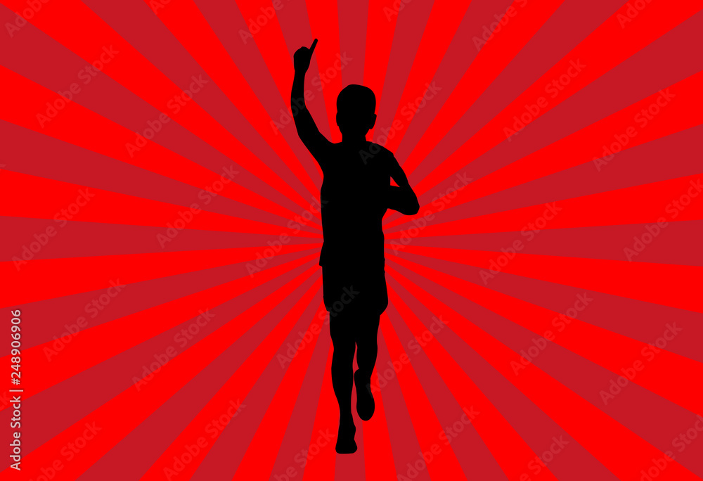 Vector of Silhouette Man Running on Red Ray Background