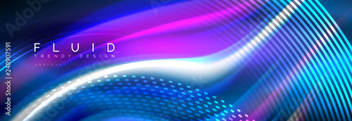 Fluid colors mixing glowing neon wave background, holographic texture