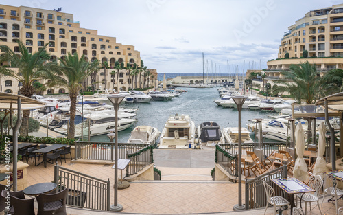 Panoramic View on Portomaso bay with great buildings, yachts and hotels. Spinola Bay. St. Julian, Malta, Europe photo