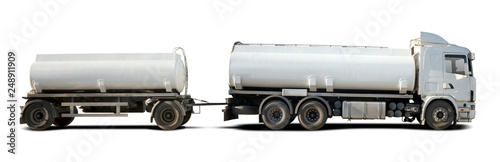 Semi Fuel Tanker side view isolated on white