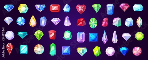 Gems, diamond and ruby vector precious stones photo