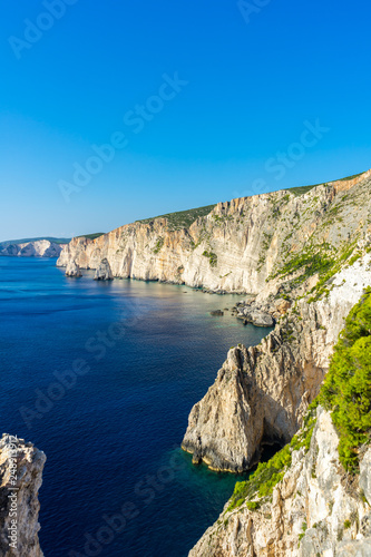 Greece, Zakynthos, Rough white cliff coast of agalas