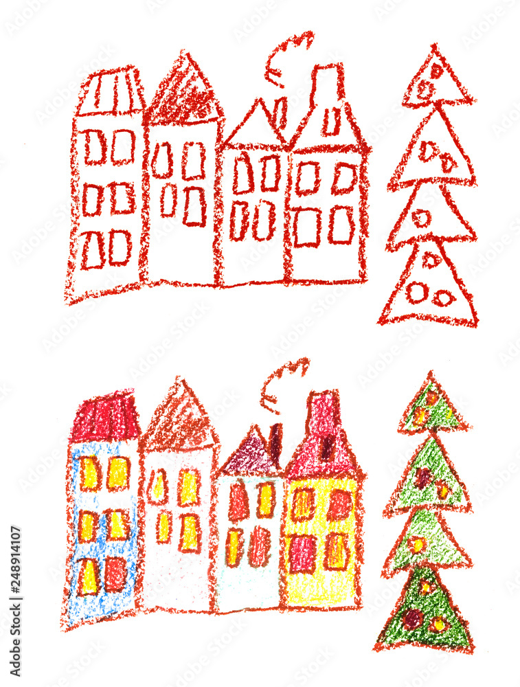 Naklejka premium the children kindergarten with teacher hand drawn, outdoor in winter with snowman seasons isolated on the white background.
