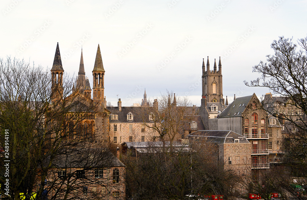 Aberdeen, Scotoand - cityscape: spires by the Denbur