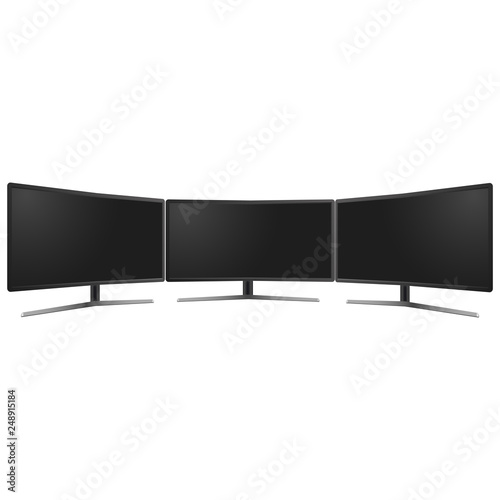 Wide screen TV monitor mock up. Left right and front view. Vector.