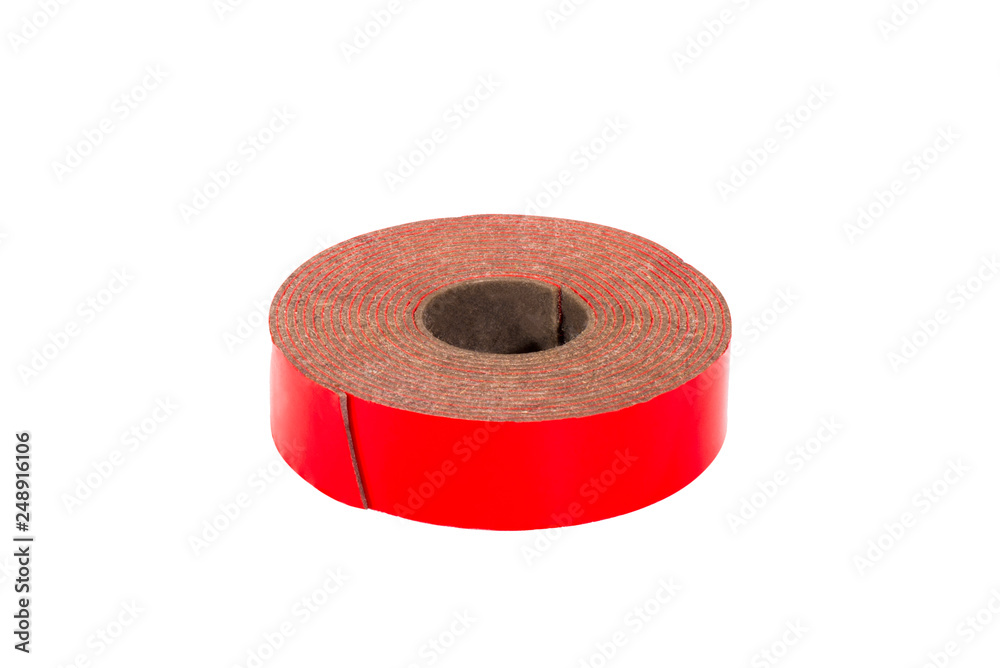 Roll of red double-sided tape isolated on white background Roll of red double-sided tape isolated on white background