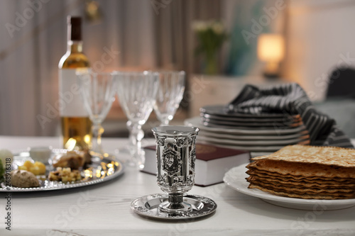 Fototapeta Naklejka Na Ścianę i Meble -  Table served for Passover (Pesach) Seder indoors