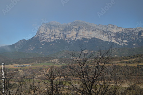 Beautiful View Of The Peña Montañesa From The Roofs Of Ainsa In Sobrarbe Travels, Landscapes, Nature. December 26, 2014. Ainsa, Huesca, Aragon. photo
