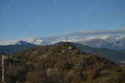 Beautiful View Of The Aragonese Pyrenees From The Rooftops Of Ainsa. Travel, Landscapes, Nature. December 26, 2014. Ainsa, Huesca, Aragon. photo