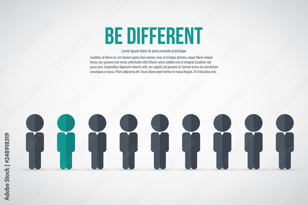 Be different - Being different, standing out from the crowd -The graphic of a red man also represents the concept of individuality , confidence, uniqueness, innovation, creativity. Be different - Being different, standing out from the crowd -The graphic of a red man also represents the concept of individuality , confidence, uniqueness, innovation, creativity.