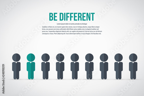 Be different - Being different, standing out from the crowd -The graphic of a red man also represents the concept of individuality , confidence, uniqueness, innovation, creativity. 