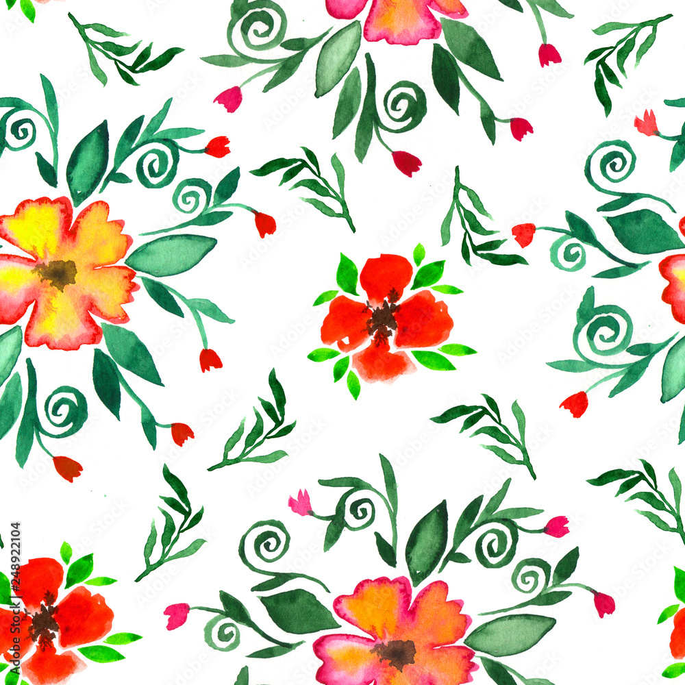 Floral watercolor seamless pattern. Decorative background.